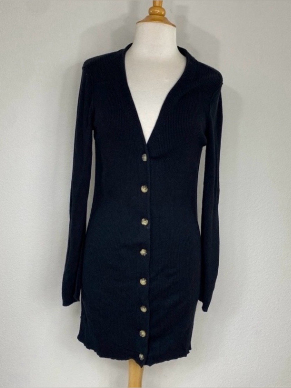 Free People Womens Black Ribbed Button Long Knit Cardigan Size Large Cottagecore